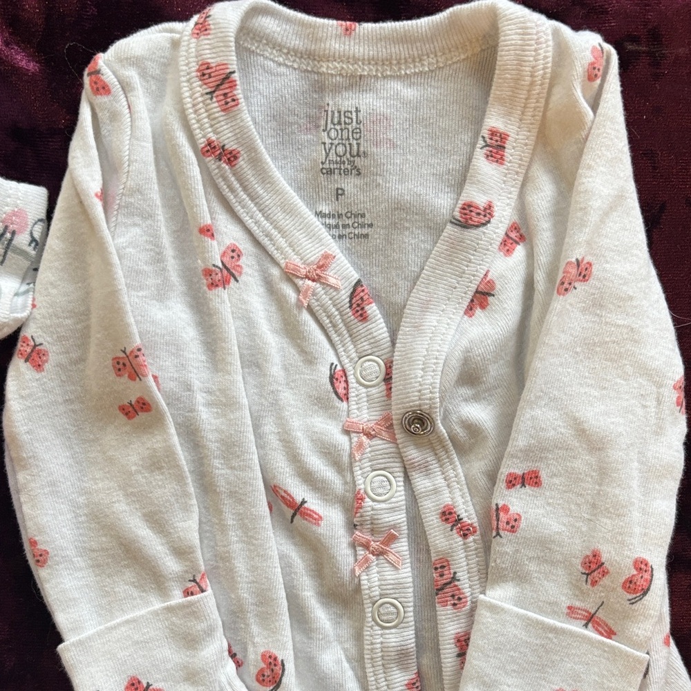 Lot of assorted premie items, onesies, pants and long sleeve button up - Picture 2 of 7